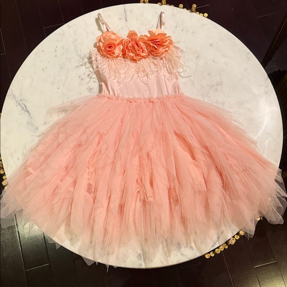 Charming Peach Floral Kids Dress